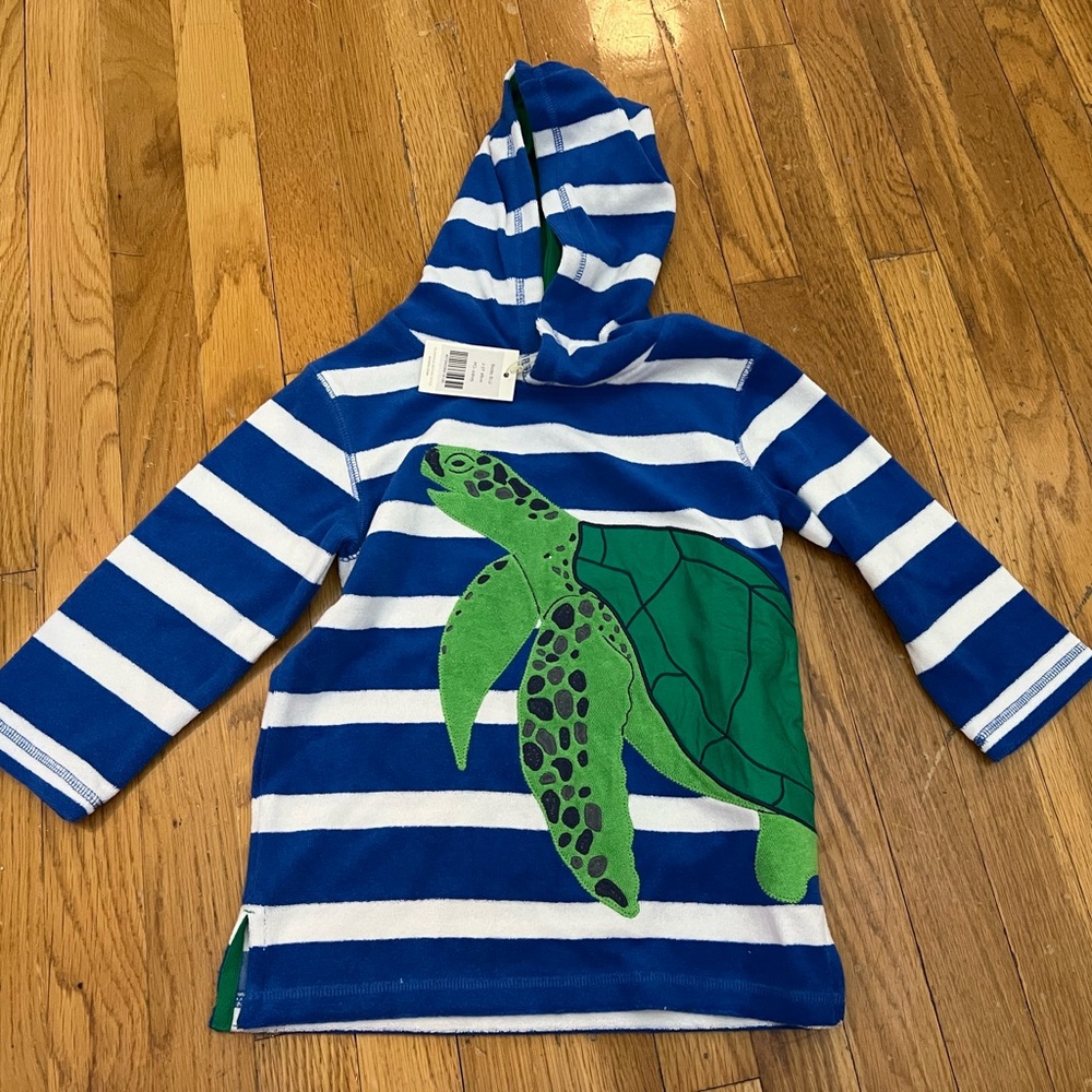 NWT Mini Boden Turtle Toweling Hoodie 2-3y